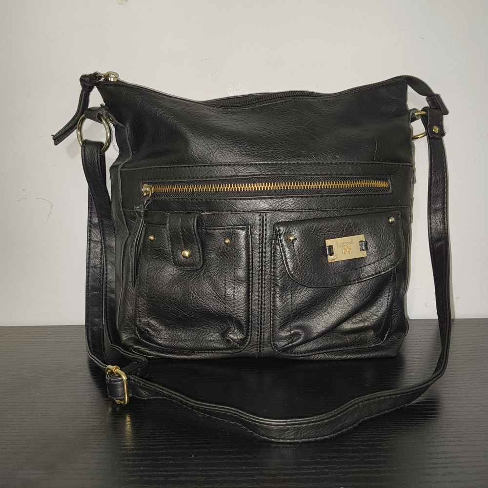 Style  Co Black Leather Bag Height 10 12 Inches Width 11 12 Inches